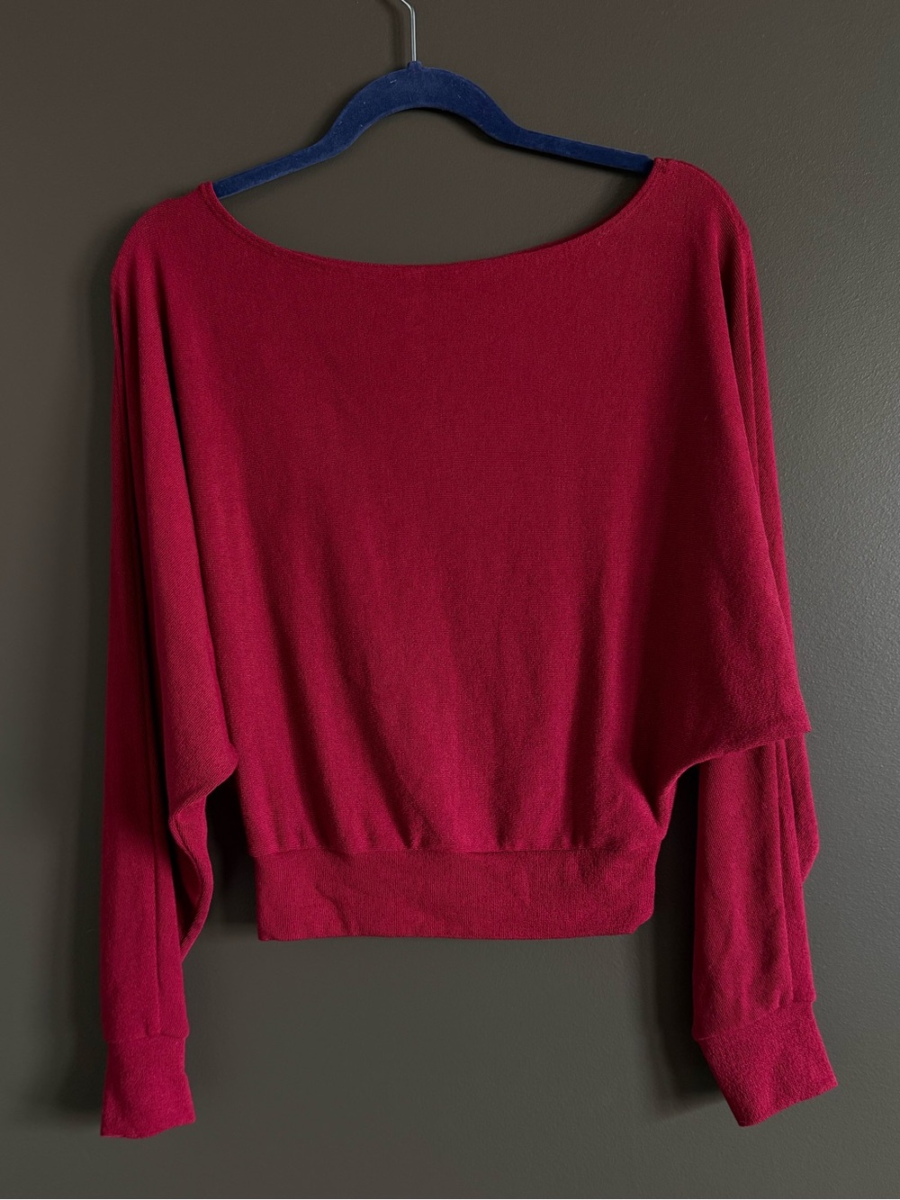 Express off the shoulder red wine color sweater